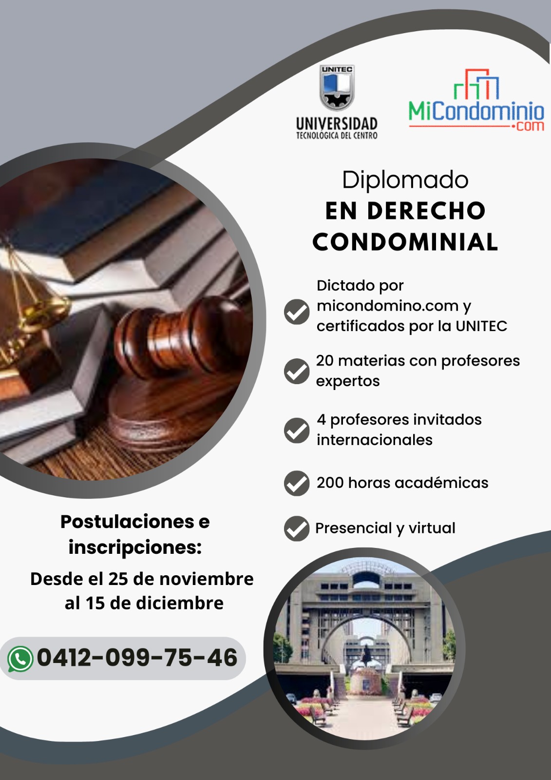 Inscripciones y postulaciones para el diplomado en derecho condominial